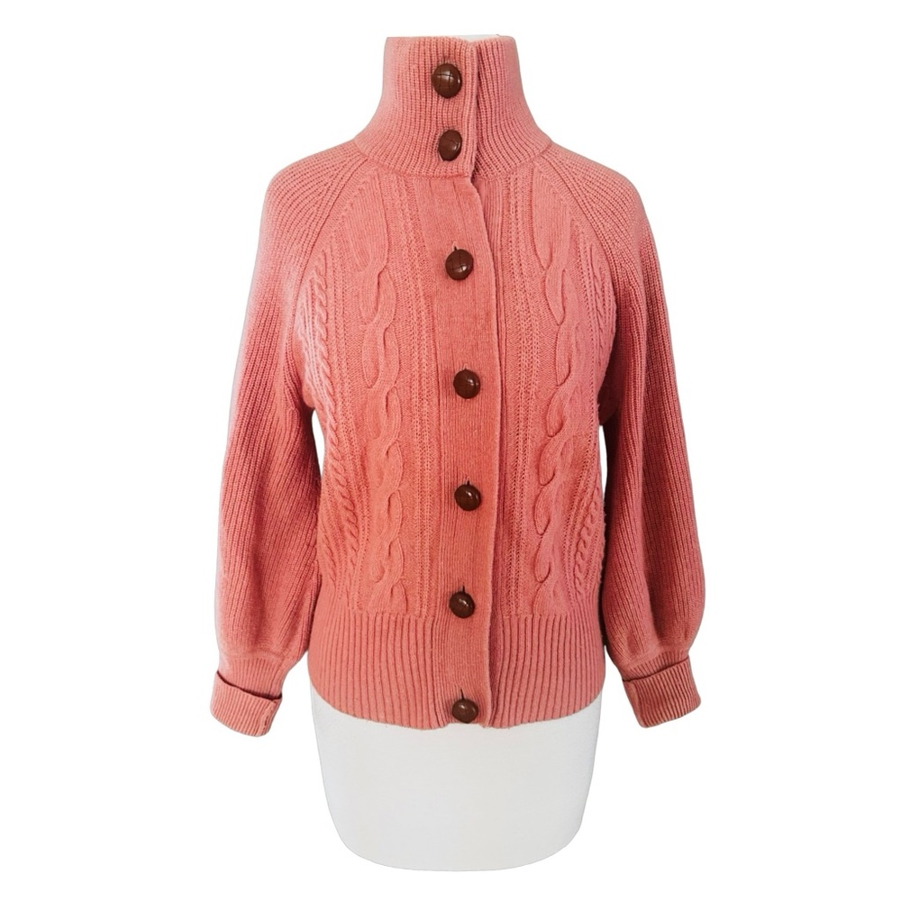 J. Crew Coral Pink Cable Knit Button-Front Cardigan
